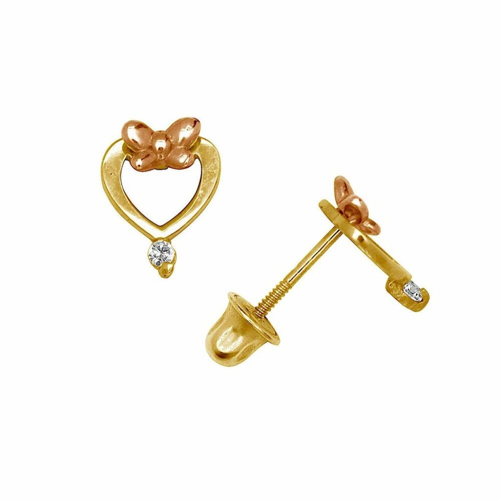 14k Solid Gold Tiny Heart Stud Screw Back Earring… - image 2